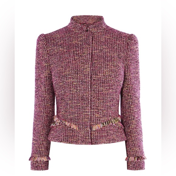Karen Millen Pink Fringe Tweed Blazer Jacket - Picture 5 of 16